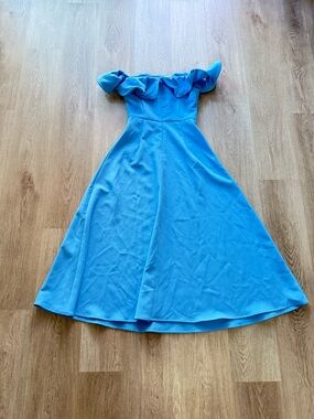 elliatt dali blue off the shoulder strapless ruffle A-line midi dress small NEW